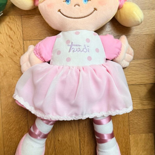 Trudi plush doll with pink dress like new