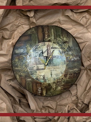 Handmade wooden wall clock new with quartz mechanism and gold details
