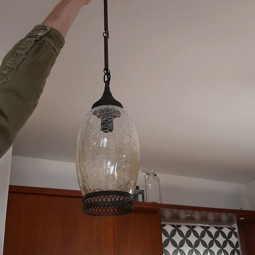 Lamp like new with blown glass and bronze metal