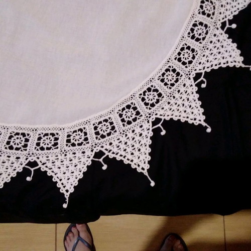 Handmade crocheted round tablecloth used with butterfly lace No 40