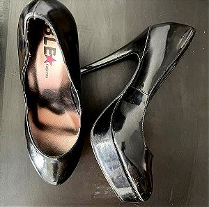 Γόβες μαύρες  Νο 38 λουστρίνι με πλατφόρμα στο τακούνι για άνεση ιδανικες για όλες τις ώρες-Γυναικεία Παπούτσια Μαύρα ψηλοτάκουνα κλειστά