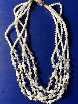 Multistrand Necklace with White and Transparent Beads like new