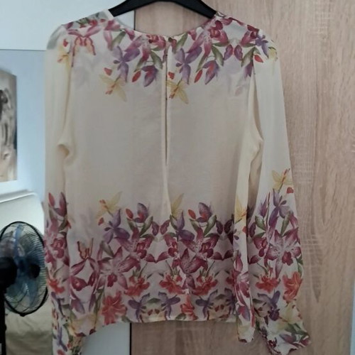 Long-sleeve muslin blouse with floral print, size M