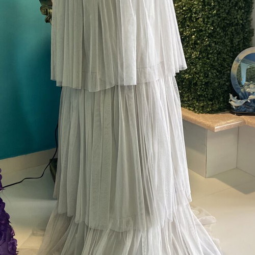 Maya Deluxe pastel gray maxi tulle skirt new, size L