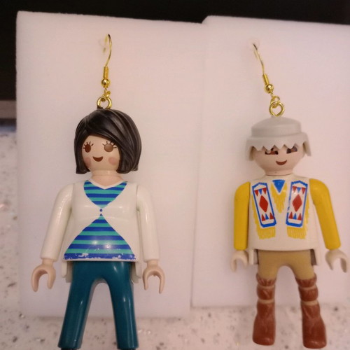Playmobil Hand Made Earrings!! The pregnant mom and the Impatient Dad!!!!