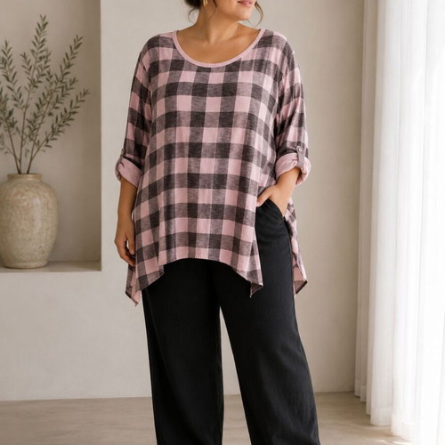 Plus Size Pink Checkered Blouse (XL/2XL)