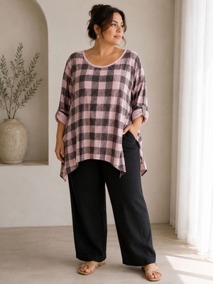 Plus Size Pink Checkered Blouse (XL/2XL)