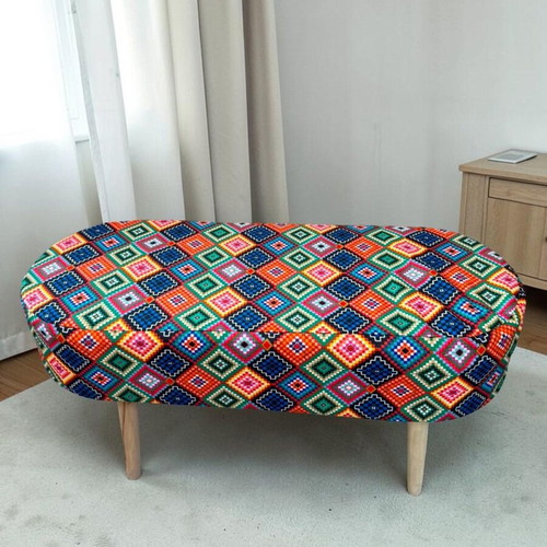 Fabric Pouf with Wooden Legs 90x40x46cm Boho colorful