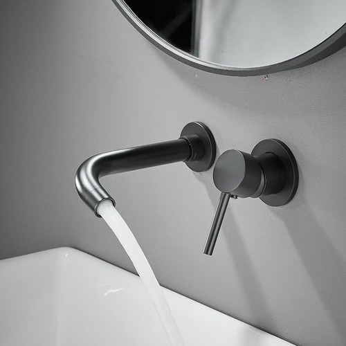Wall-Mounted Bathroom Sink Faucet Matte Black Brass imiiHO 019 new