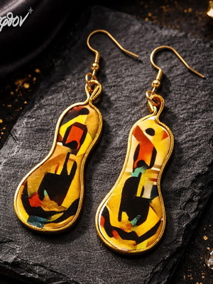 Valuv VI earrings made to order, abstract modern art, multicolor gold-tone