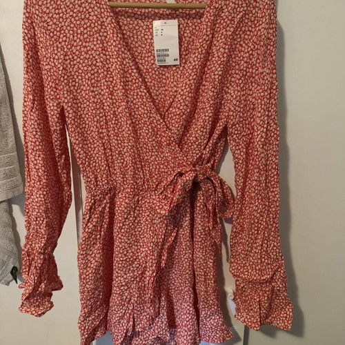 H&M playsuit, size S, red and white