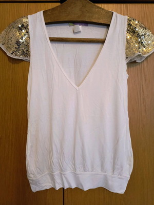 Mymoo white blouse with gold sequins on sleeves like new