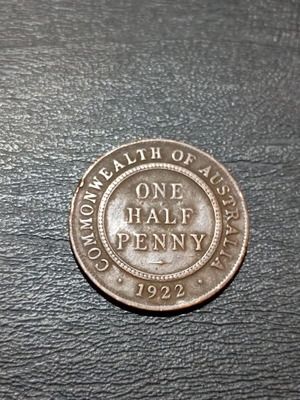 One Half Penny 1922 αυστραλιανό νόμισμα Βασιλιάς Γεώργιος Ε'