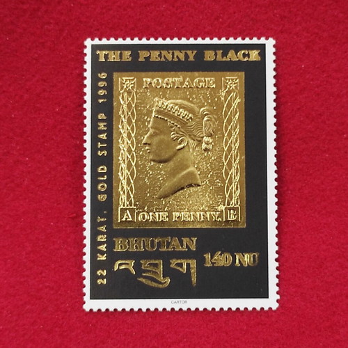 Collectible Bhutan 1996 stamp with 22 karat gold embossed Queen Victoria