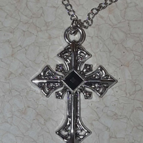 Men's cross in steel with black stone gothic style new