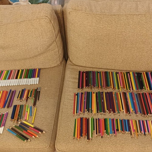 Painting set used with colored pencils and markers