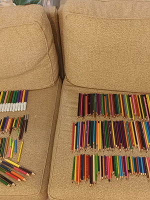 Painting set used with colored pencils and markers