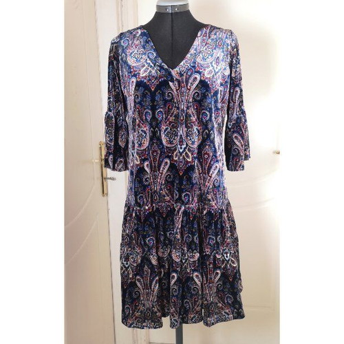 Velvet dress Iconology like new, 3/4 sleeve, blue purple multicolor