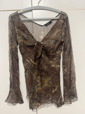 Toi & Moi Chiffon Blouse Y2K Fairy Paisley Brown Turquoise Size S Like New