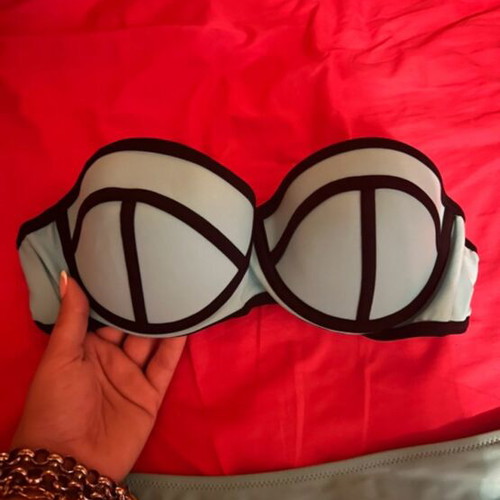 Strapless bikini set like new, turquoise with black details