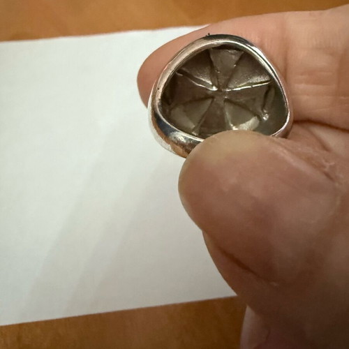 Silver ring with black enamel cross like new