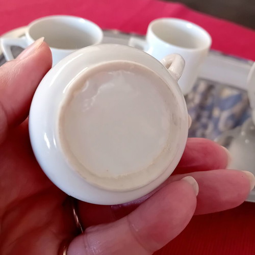 Vintage coffee cup set used, four cups with saucer