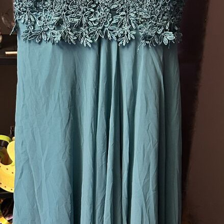 Long formal dress petrol with lace, new