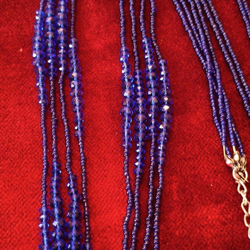 Multistrand necklace with blue glass beads and crystals like new