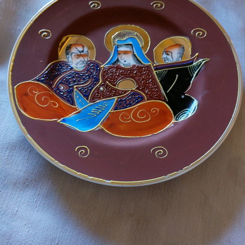 Antique Kutani plate Japan 20 cm used, hand-painted