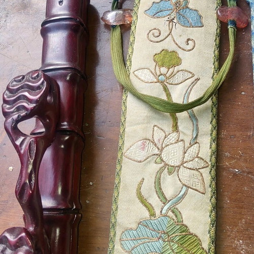 Set of two Chinese dining sets and carved wooden chopstick holders like new