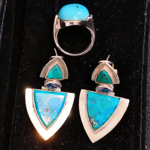 Silver 925 ring and earrings set with turquoise like new