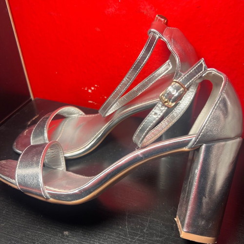 Silver sandals used size 40 with ankle strap and 9cm heel