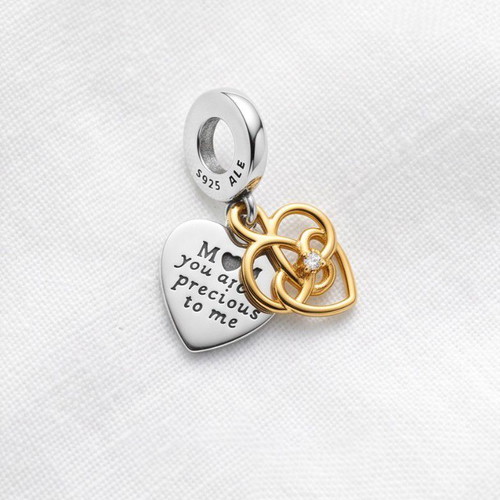 Pandora double heart charm S925 ALE, new, gold and silver