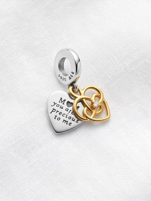 Pandora double heart charm S925 ALE, new, gold and silver
