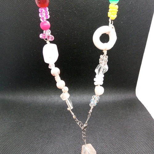 Necklace with colorful beads and moss agate semiprecious stone