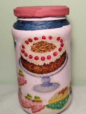Glass decoupage jar like new, handmade and painted