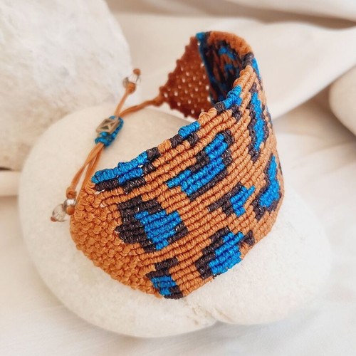 Handmade Macrame Bracelet Animal Print Boho Statement Cuff new
