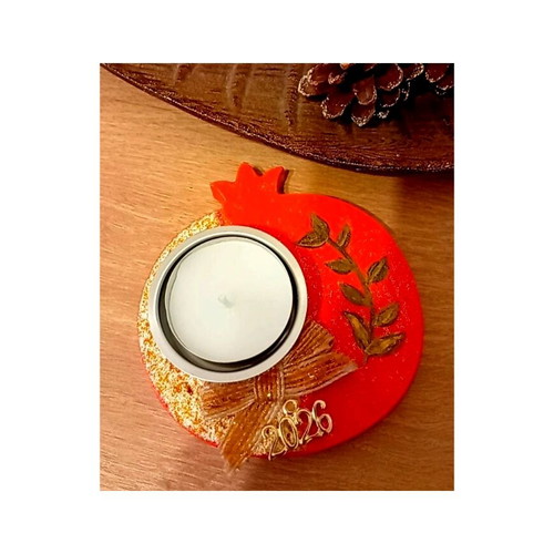 Handmade ceramic pomegranate 2026 charm with tealight holder and hand-painted design