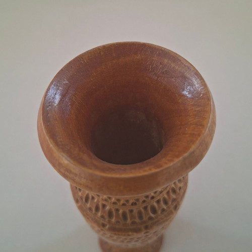 Wooden carved handmade decorative vase, used