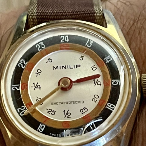 Minilip Swiss mechanical vintage watch used, colorful dial