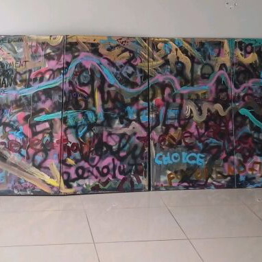 Paintings used, graffiti set of 8 canvas panels