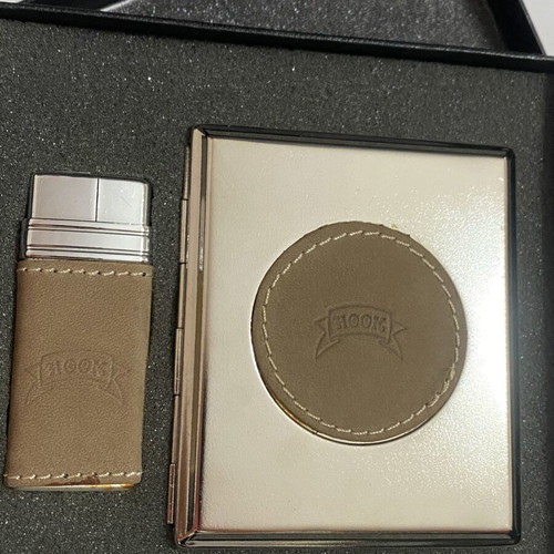 Metal cigarette case with lighter set like new