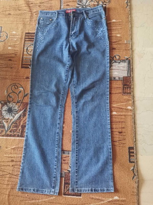 Women's elastic denim pants size 46 like new, gray and blue