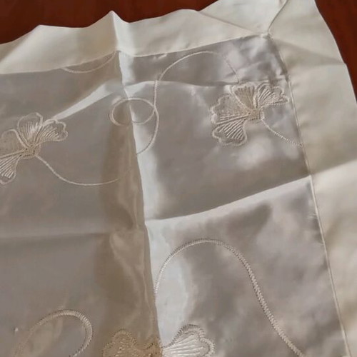 Embroidered table linen set like new, satin fabric yellow
