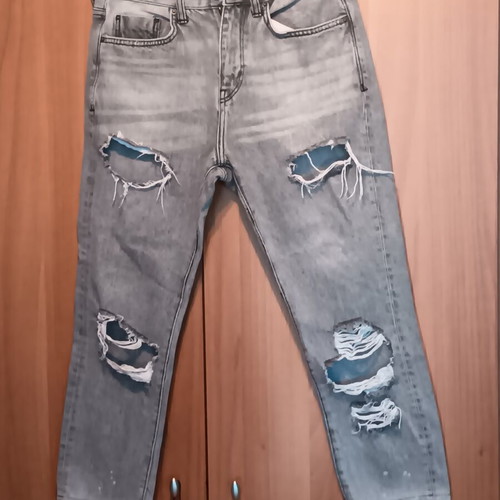 Bershka denim jeans, size S, grey, distressed
