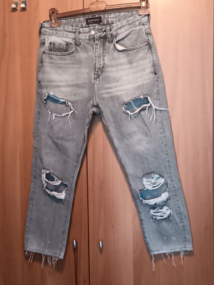Bershka denim jeans, size S, grey, distressed