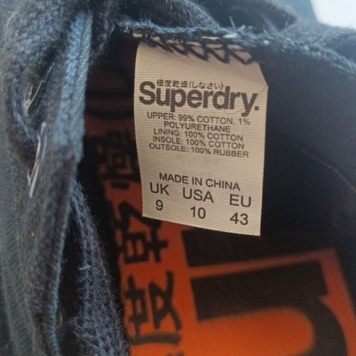 Superdry canvas sneakers black size 43 like new