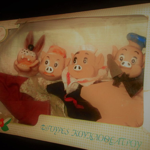 Plastic puppet theater figures The Three Little Pigs 70s new