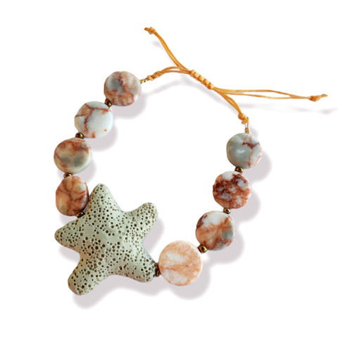 Jewelry set with lava, coral, jasper, and shells new