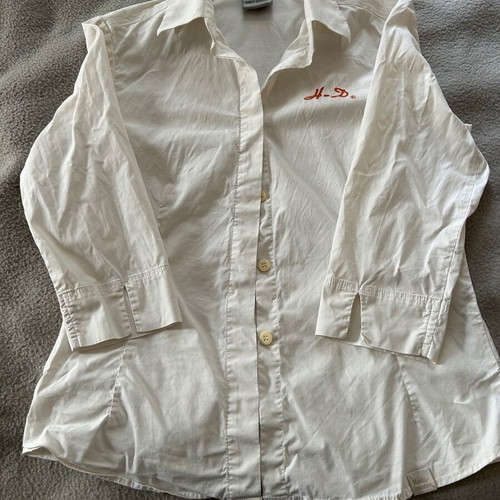 HARLEY-DAVIDSON, No, L, women's shirt, white elastic fabric, three-quarter sleeve.